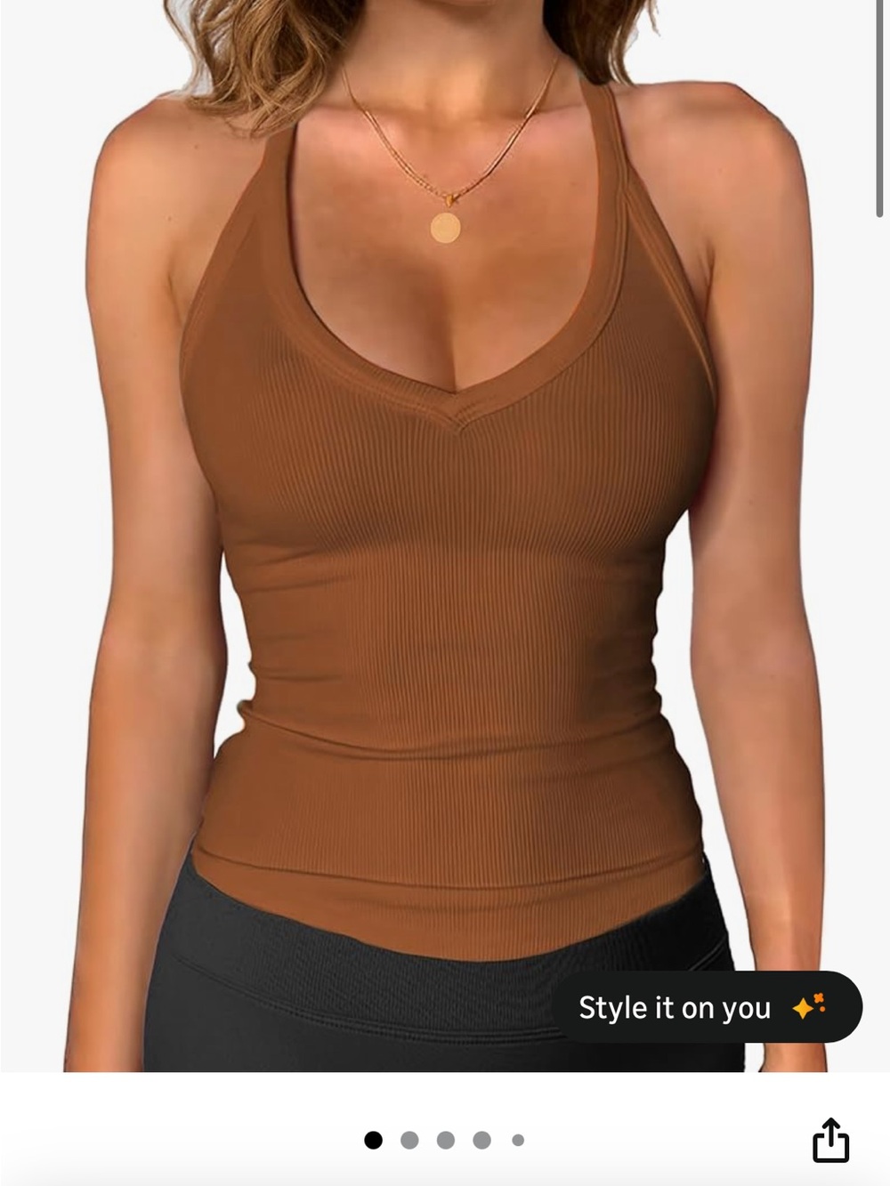 Amazon Women's Ribbed V-Neck Tank Top - Brown